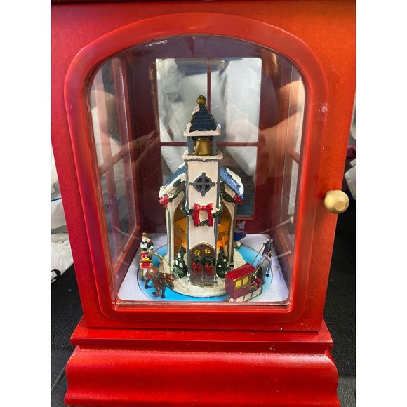 Mr.Christmas Curio Cabinet  Lighted animated  Musical with Church and Sleighs - Picture 1 of 9